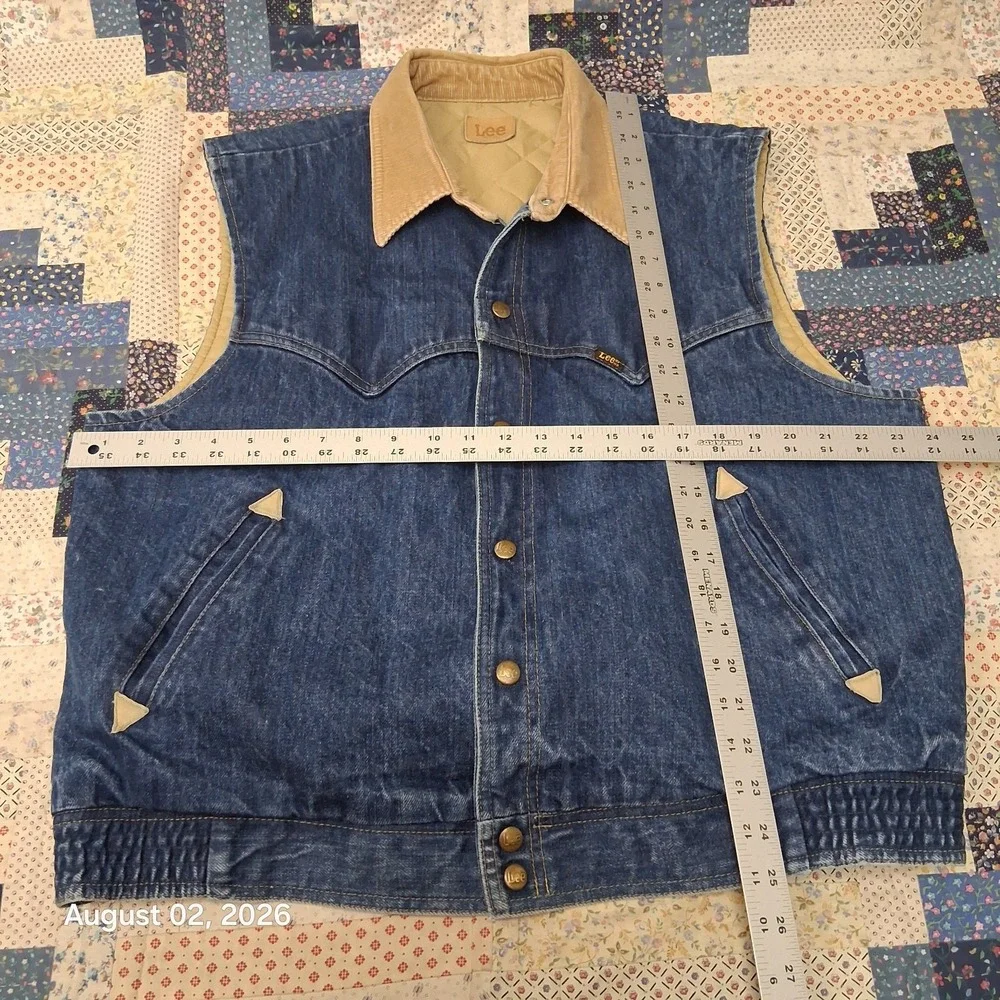 Vintage 80s Lee Mens Denim Vest Size XL Blue USA Quilted Lined Western Cowboy